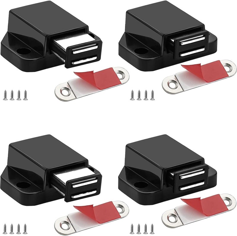 CBRIVE Store Small Magnetic Push to Open Cabinet Hardware 4 Pack Push to Open Door Latch Push Latches for Hidden Door Push Release Drawer Pull Touch Lock Tip On RV Closet Close Strong Pop Out, Black - Image 1